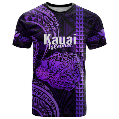 Polynesian Hawaiian Islands T Shirt Kauai Map Purple Kanaka With Kakau