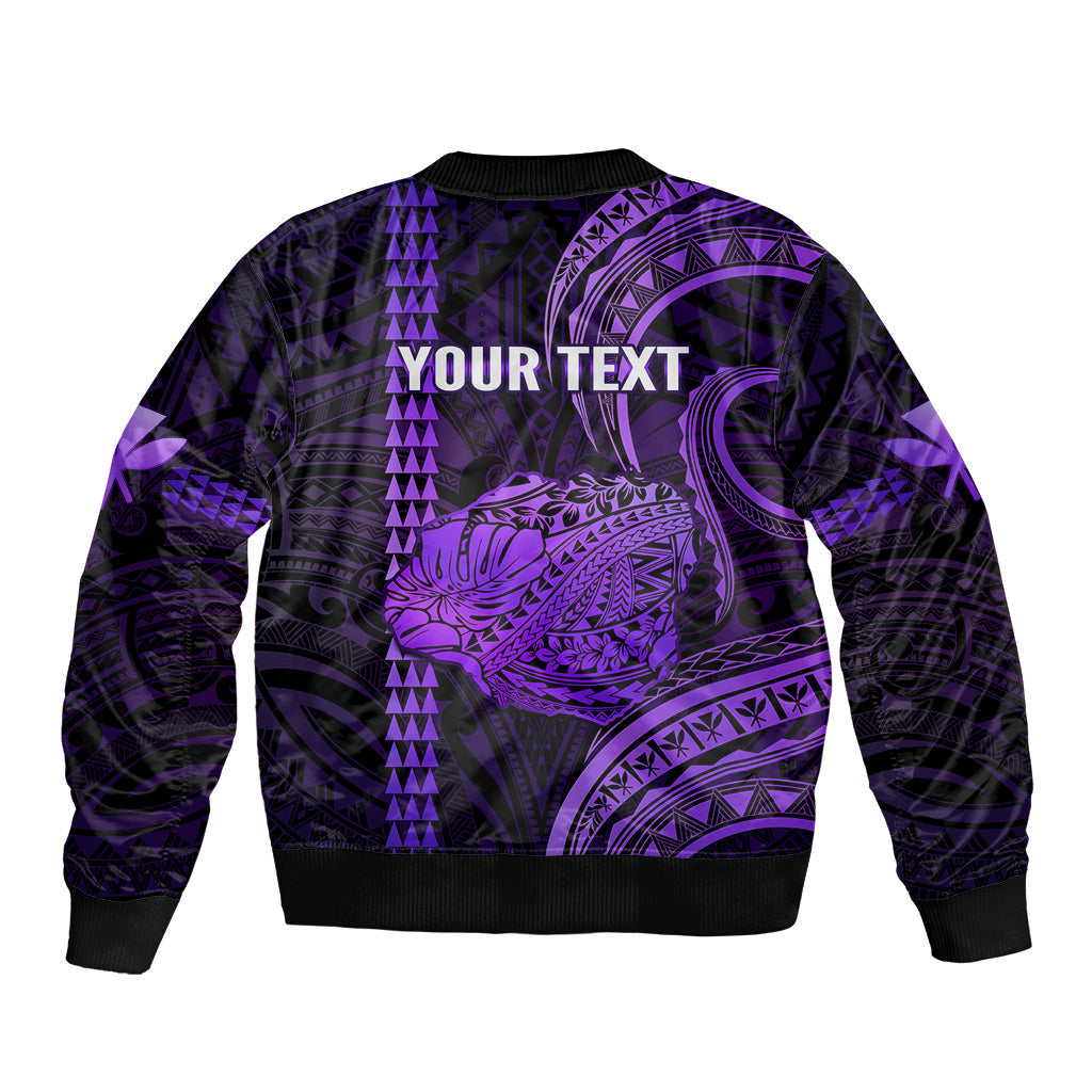 Personalised Hawaiian Islands Bomber Jacket Kauai Map Purple Kanaka With Kakau