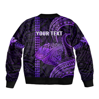 Personalised Hawaiian Islands Bomber Jacket Kauai Map Purple Kanaka With Kakau