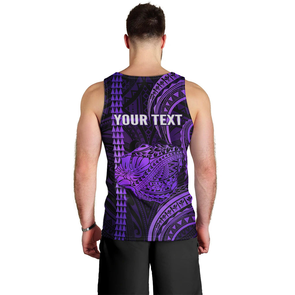 Personalised Hawaiian Islands Men Tank Top Kauai Map Purple Kanaka With Kakau