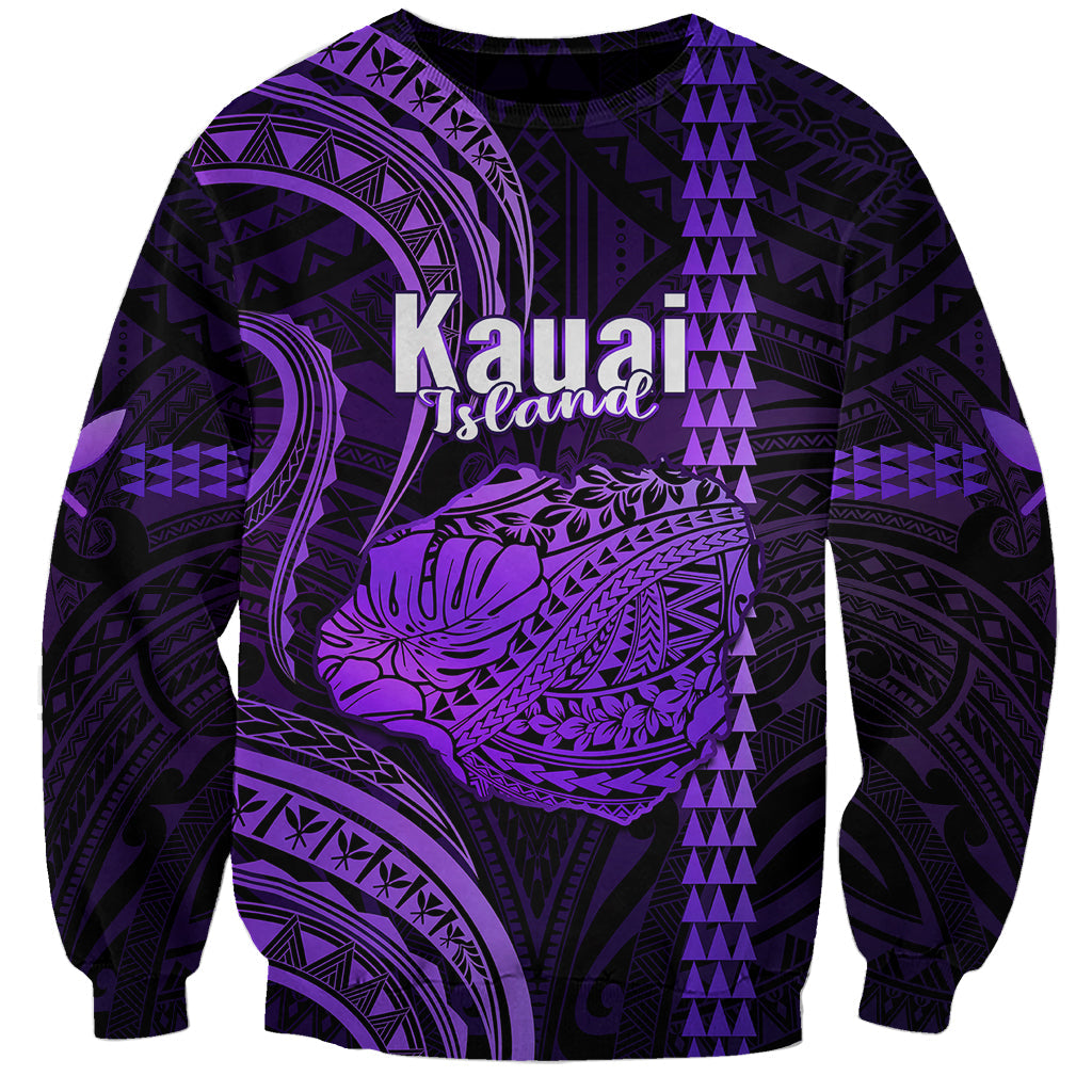Personalised Hawaiian Islands Sweatshirt Kauai Map Purple Kanaka With Kakau