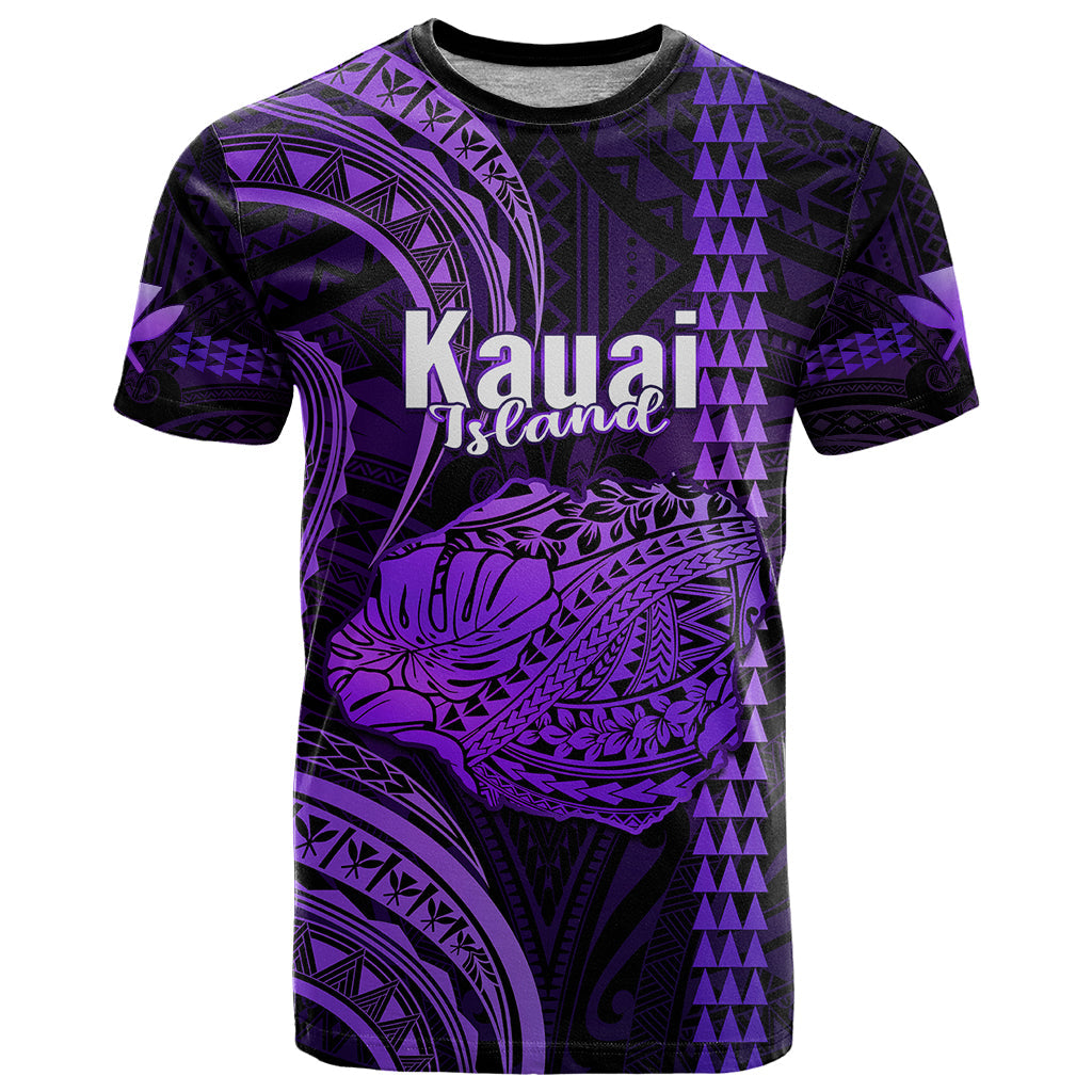 Personalised Hawaiian Islands T Shirt Kauai Map Purple Kanaka With Kakau