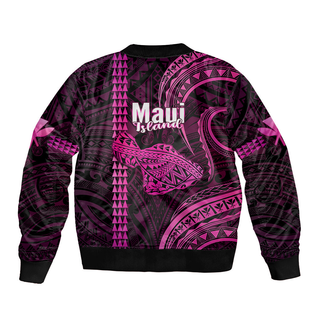 Polynesian Hawaiian Islands Bomber Jacket Maui Map Pink Kanaka With Kakau
