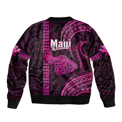 Polynesian Hawaiian Islands Bomber Jacket Maui Map Pink Kanaka With Kakau
