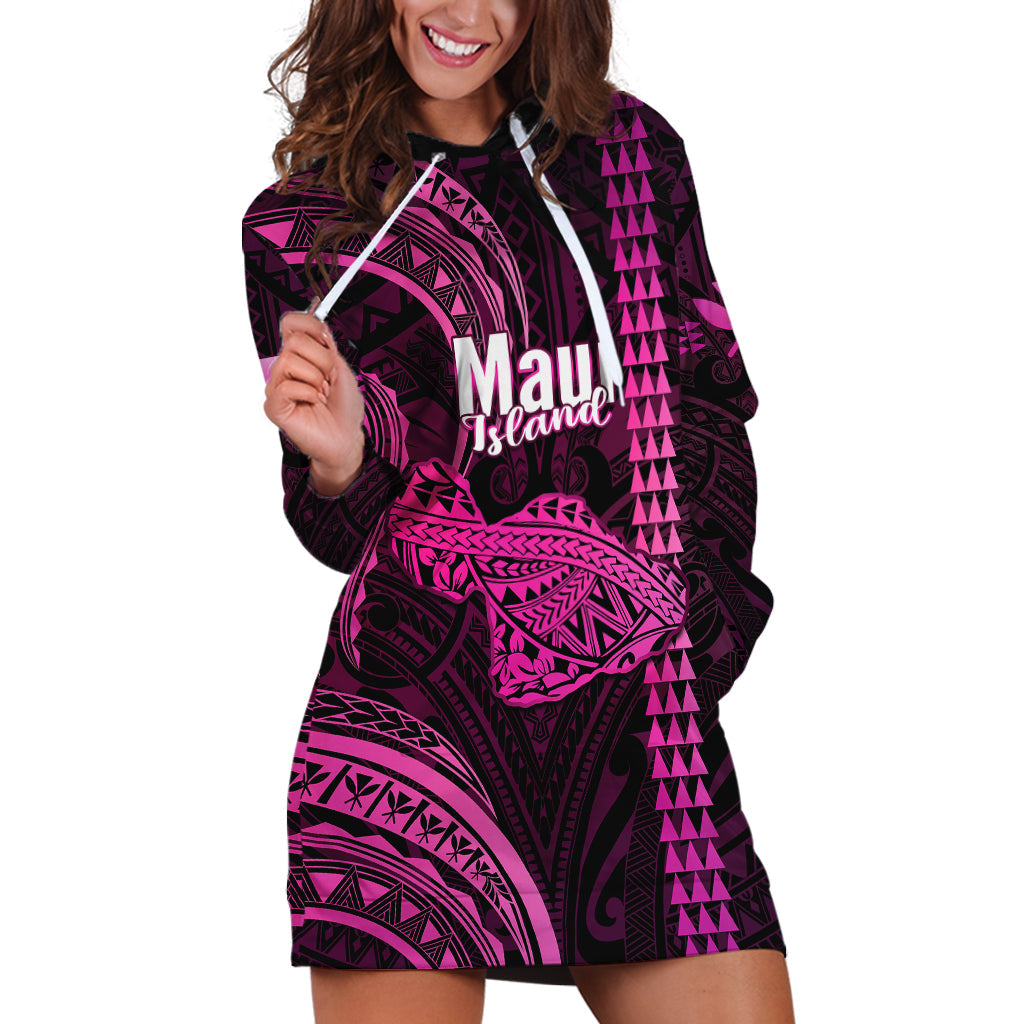 Polynesian Hawaiian Islands Hoodie Dress Maui Map Pink Kanaka With Kakau