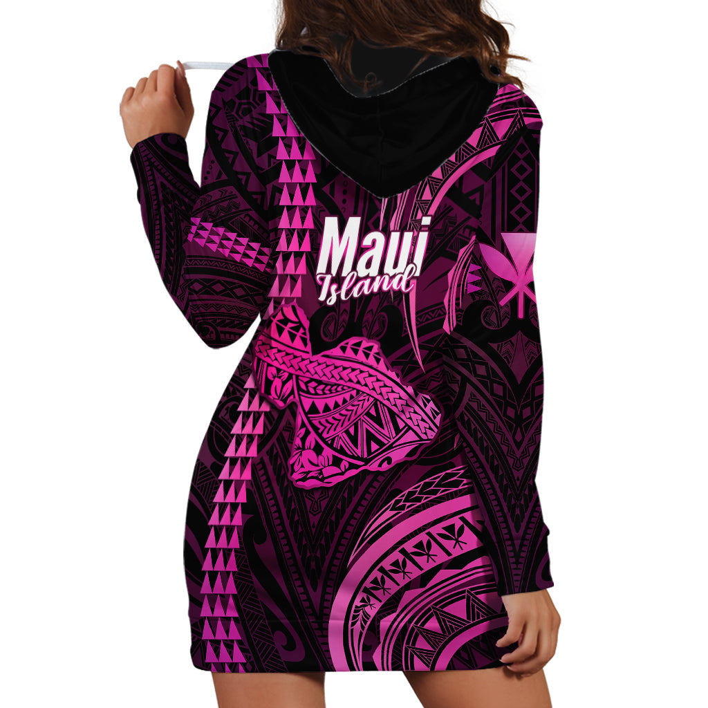 Polynesian Hawaiian Islands Hoodie Dress Maui Map Pink Kanaka With Kakau