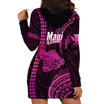 Polynesian Hawaiian Islands Hoodie Dress Maui Map Pink Kanaka With Kakau