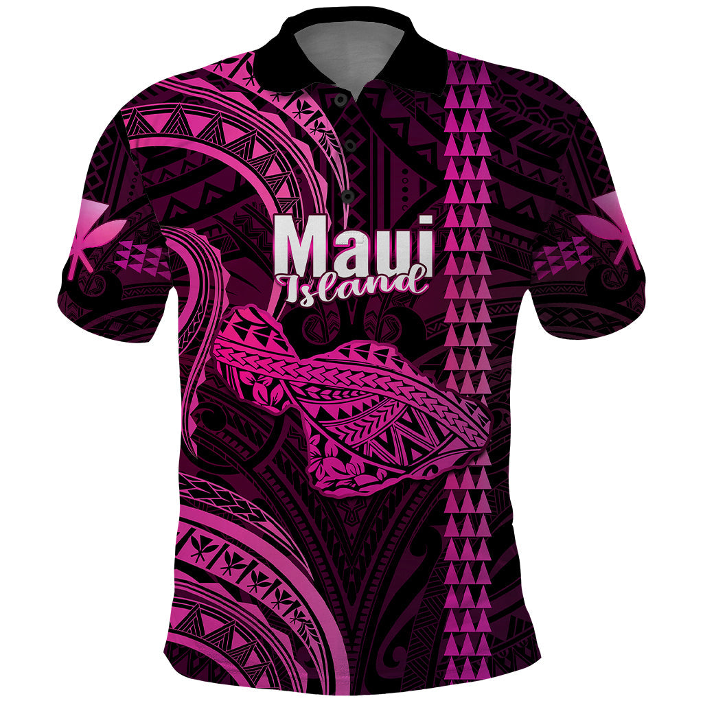 Polynesian Hawaiian Islands Polo Shirt Maui Map Pink Kanaka With Kakau
