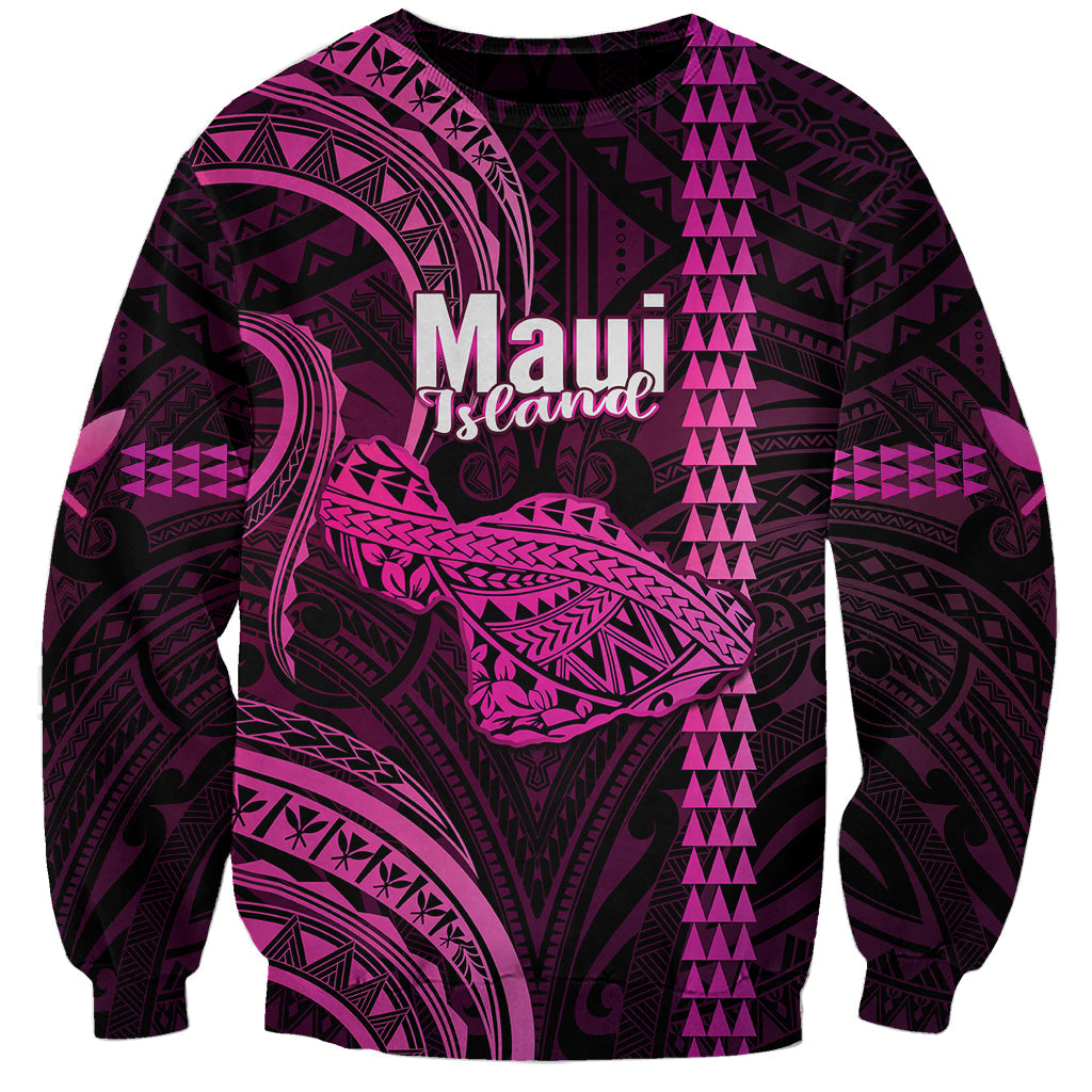 Polynesian Hawaiian Islands Sweatshirt Maui Map Pink Kanaka With Kakau