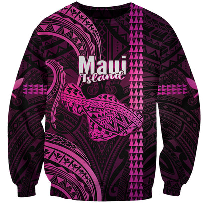 Polynesian Hawaiian Islands Sweatshirt Maui Map Pink Kanaka With Kakau