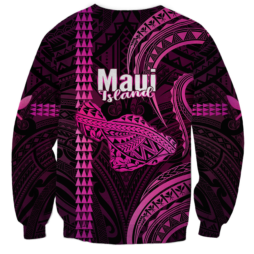 Polynesian Hawaiian Islands Sweatshirt Maui Map Pink Kanaka With Kakau