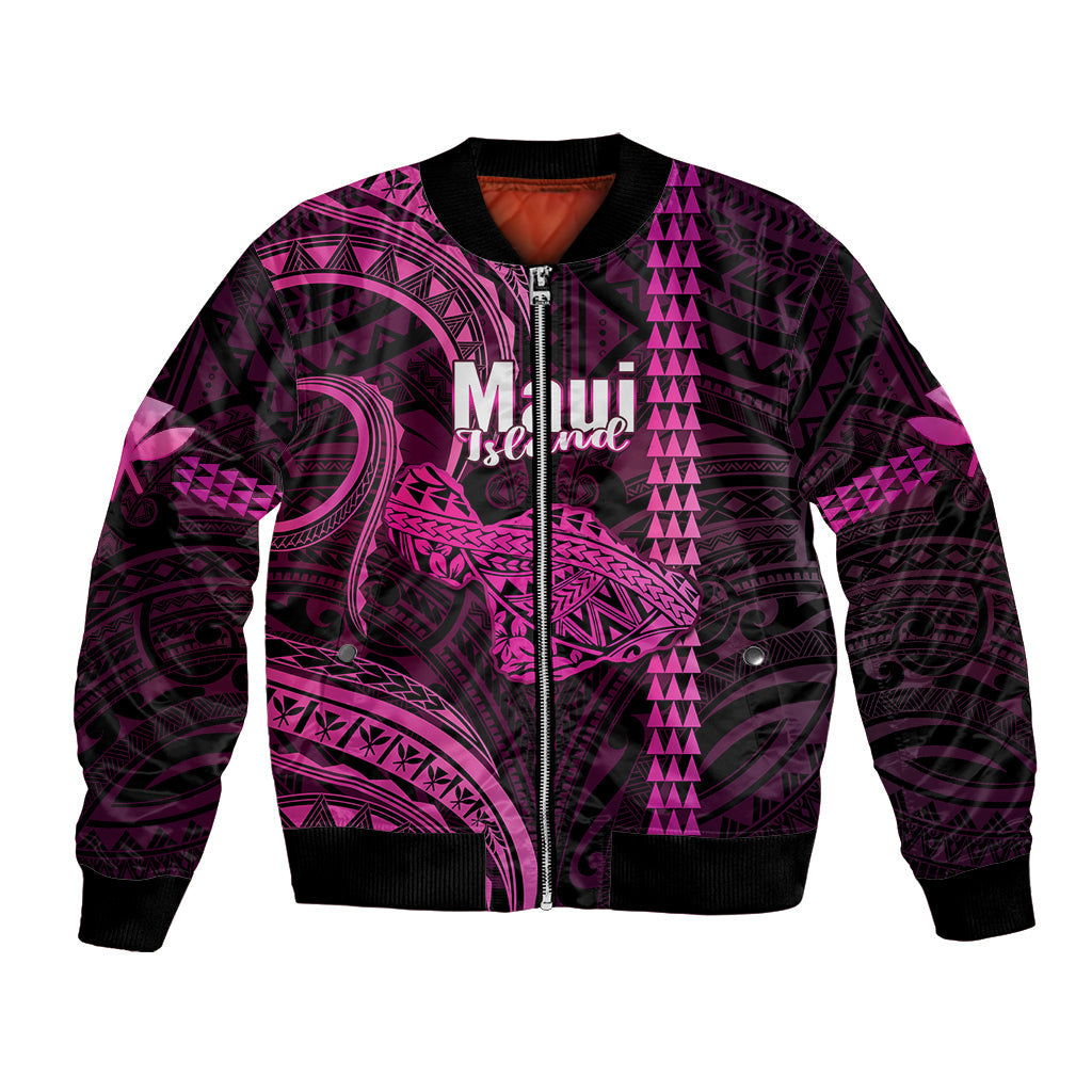 Personalised Hawaiian Islands Bomber Jacket Maui Map Pink Kanaka With Kakau