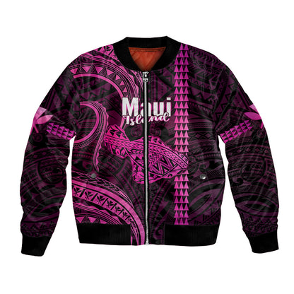Personalised Hawaiian Islands Bomber Jacket Maui Map Pink Kanaka With Kakau