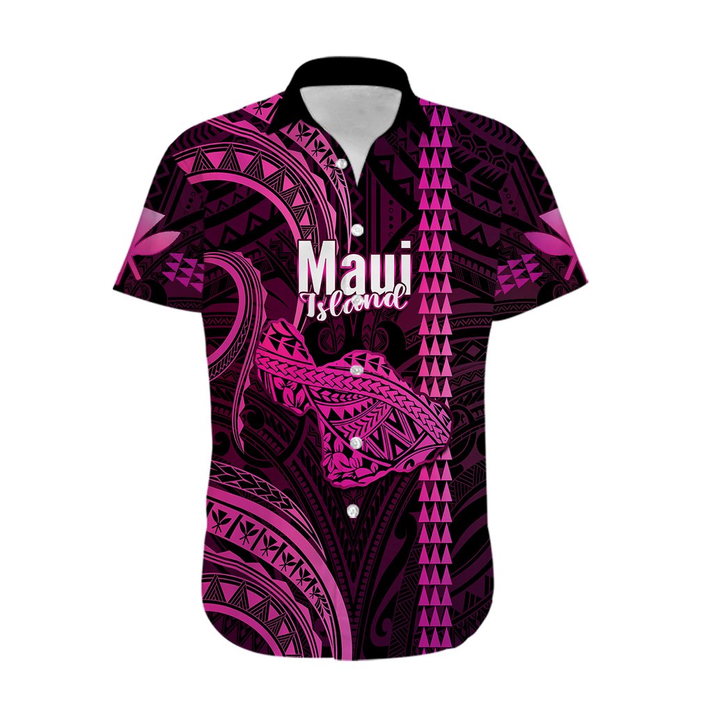 Personalised Hawaiian Islands Hawaiian Shirt Maui Map Pink Kanaka With Kakau