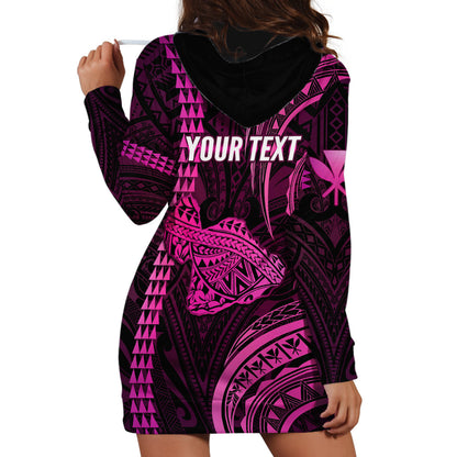 Personalised Hawaiian Islands Hoodie Dress Maui Map Pink Kanaka With Kakau