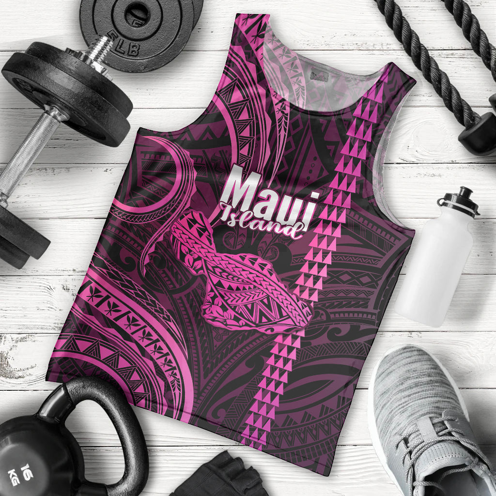 Personalised Hawaiian Islands Men Tank Top Maui Map Pink Kanaka With Kakau