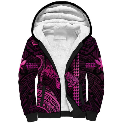 Personalised Hawaiian Islands Sherpa Hoodie Maui Map Pink Kanaka With Kakau