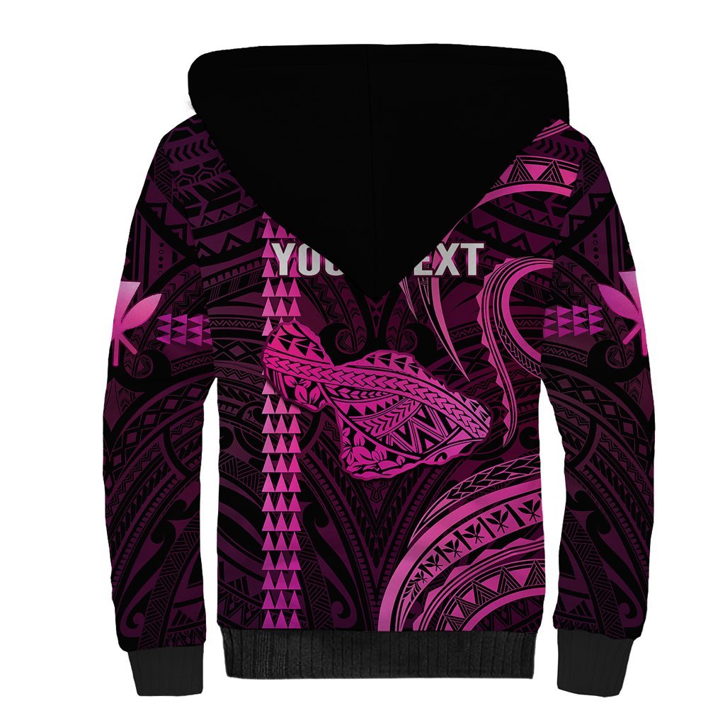 Personalised Hawaiian Islands Sherpa Hoodie Maui Map Pink Kanaka With Kakau