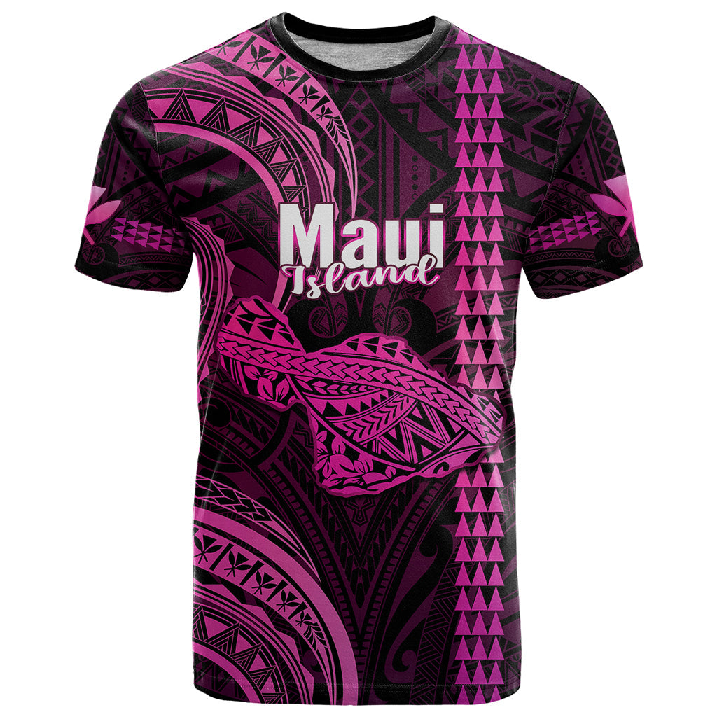 Personalised Hawaiian Islands T Shirt Maui Map Pink Kanaka With Kakau