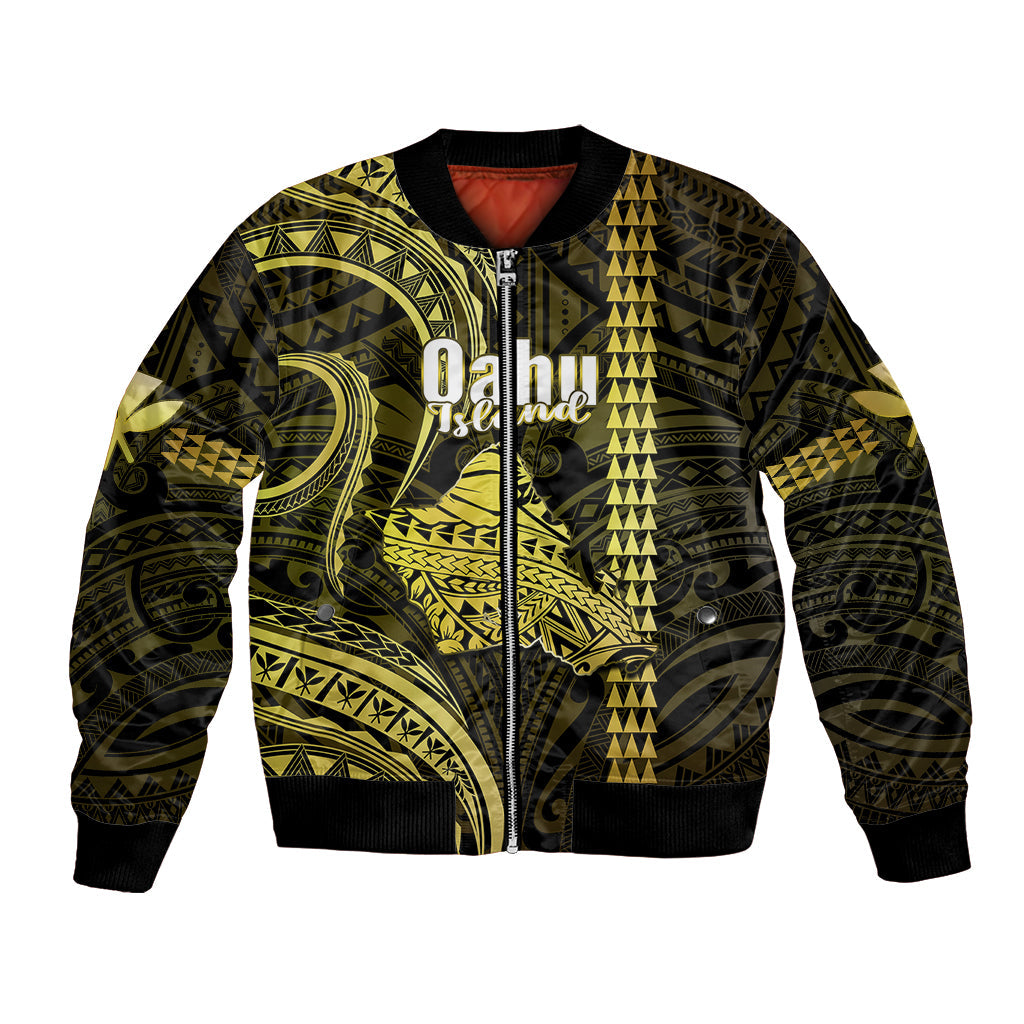 Polynesian Hawaiian Islands Bomber Jacket Oahu Map Yellow Kanaka With Kakau