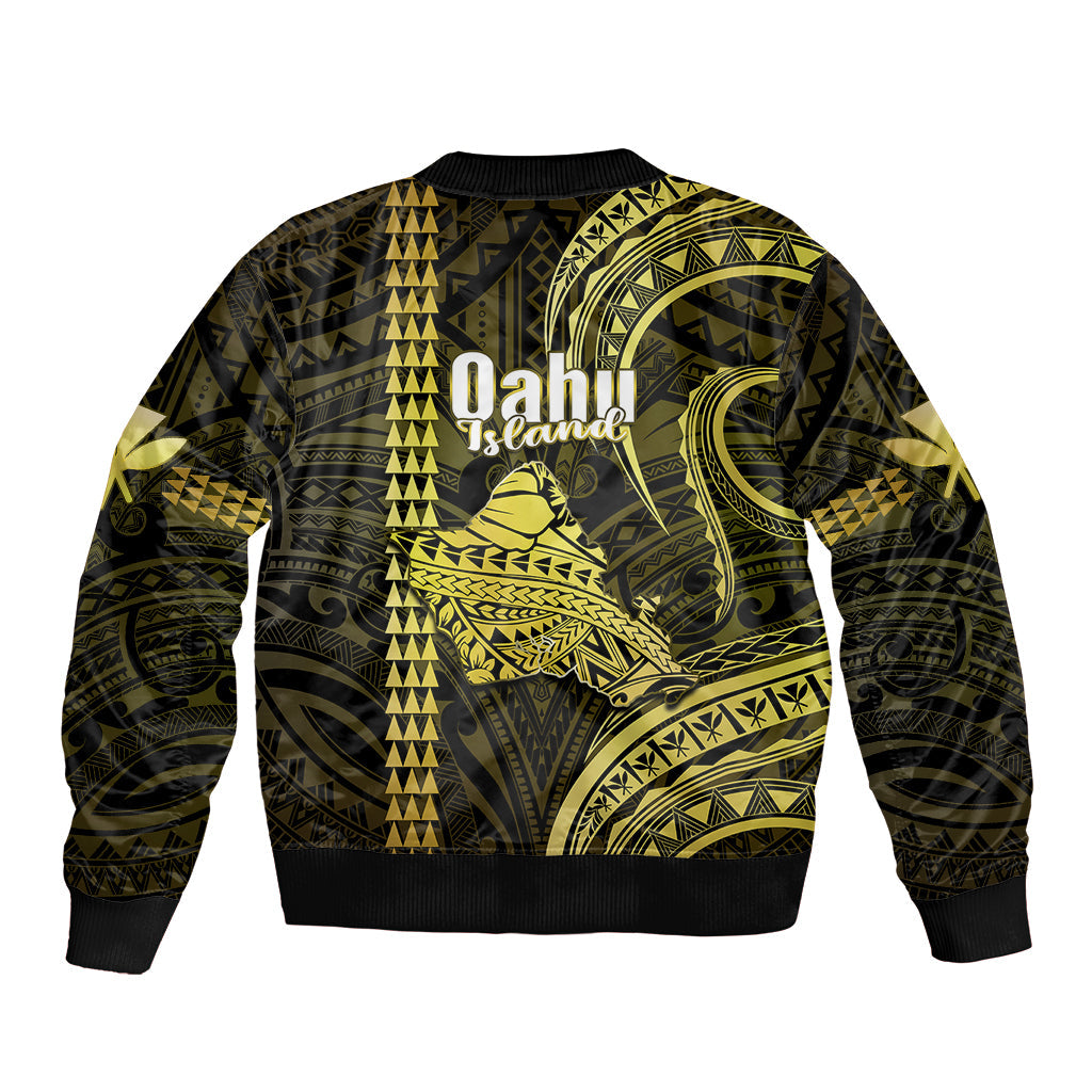 Polynesian Hawaiian Islands Bomber Jacket Oahu Map Yellow Kanaka With Kakau