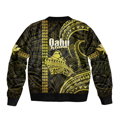 Polynesian Hawaiian Islands Bomber Jacket Oahu Map Yellow Kanaka With Kakau