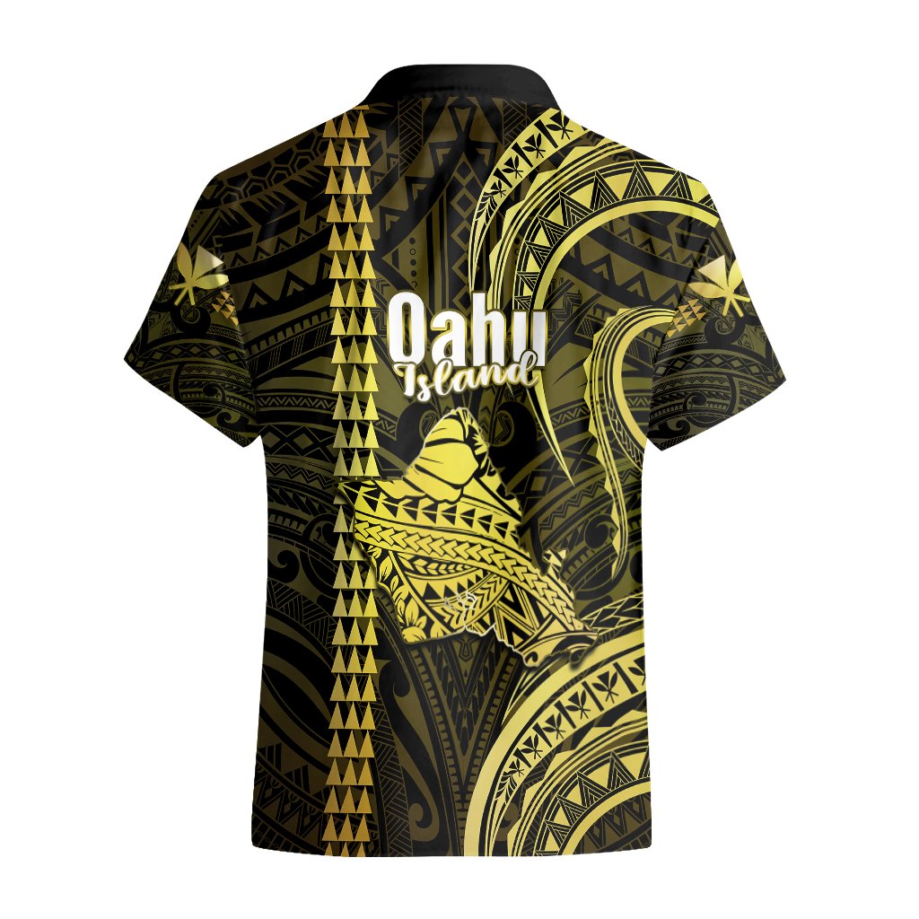 Polynesian Hawaiian Islands Hawaiian Shirt Oahu Map Yellow Kanaka With Kakau