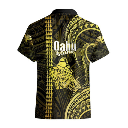Polynesian Hawaiian Islands Hawaiian Shirt Oahu Map Yellow Kanaka With Kakau