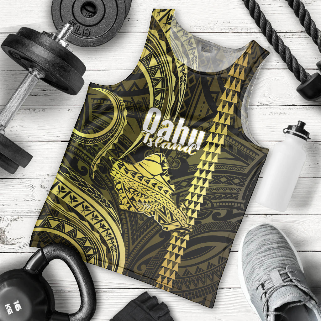 Polynesian Pride Hawaiian Islands Men Tank Top Oahu Map Yellow Kanaka With Kakau