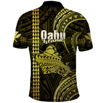 Polynesian Hawaiian Islands Polo Shirt Oahu Map Yellow Kanaka With Kakau