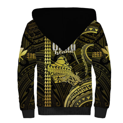 Polynesian Hawaiian Islands Sherpa Hoodie Oahu Map Yellow Kanaka With Kakau