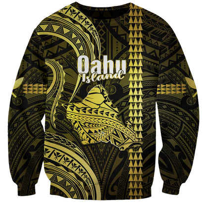 Polynesian Hawaiian Islands Sweatshirt Oahu Map Yellow Kanaka With Kakau
