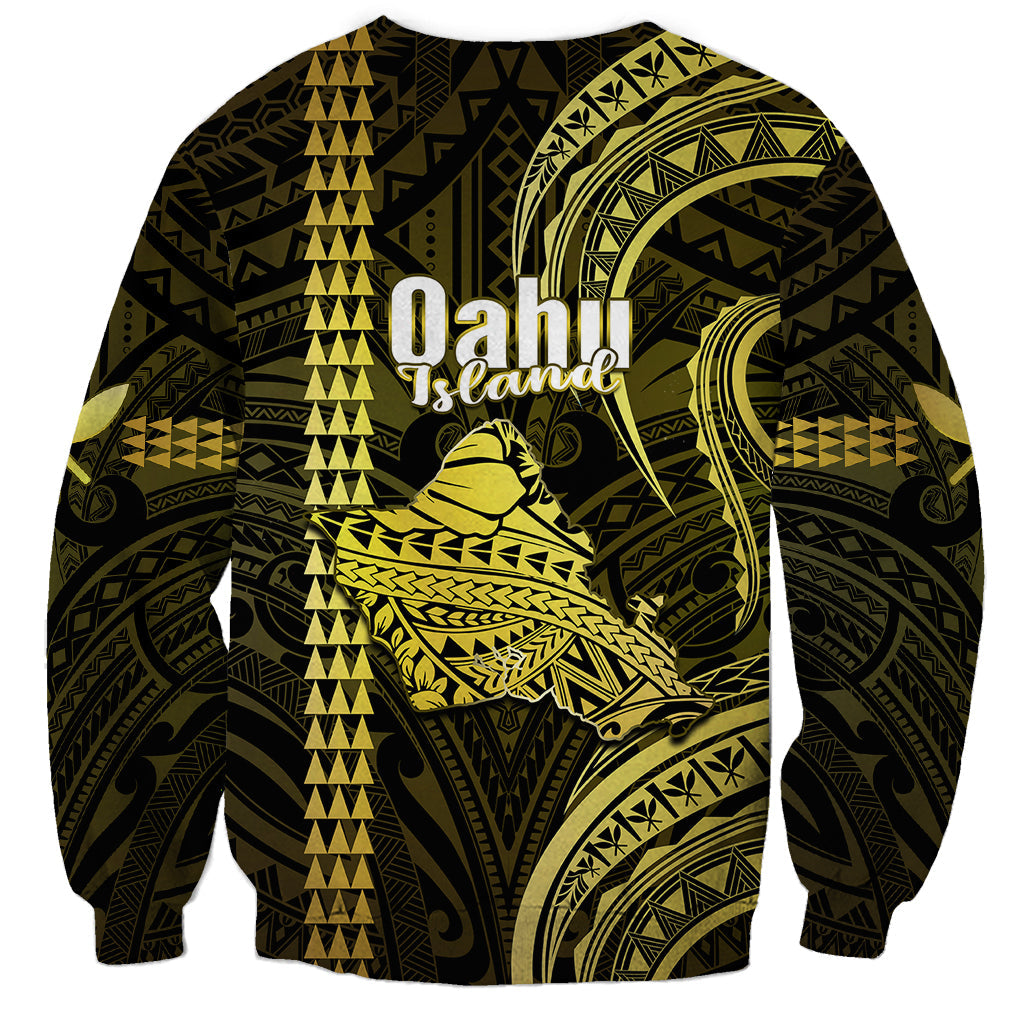 Polynesian Hawaiian Islands Sweatshirt Oahu Map Yellow Kanaka With Kakau