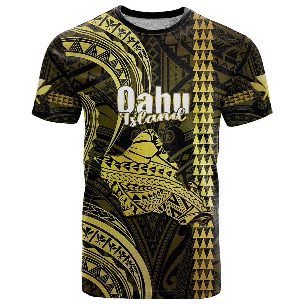 Polynesian Hawaiian Islands T Shirt Oahu Map Yellow Kanaka With Kakau