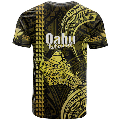 Polynesian Hawaiian Islands T Shirt Oahu Map Yellow Kanaka With Kakau