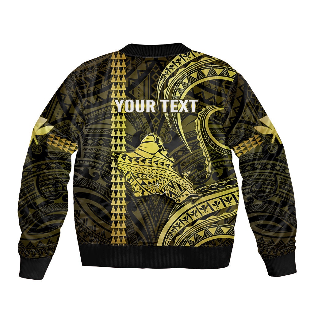 Personalised Hawaiian Islands Bomber Jacket Oahu Map Yellow Kanaka With Kakau
