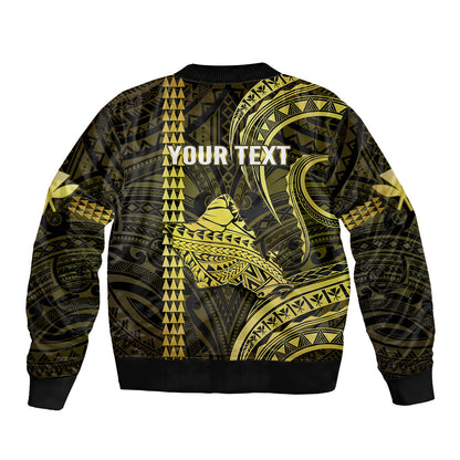 Personalised Hawaiian Islands Bomber Jacket Oahu Map Yellow Kanaka With Kakau