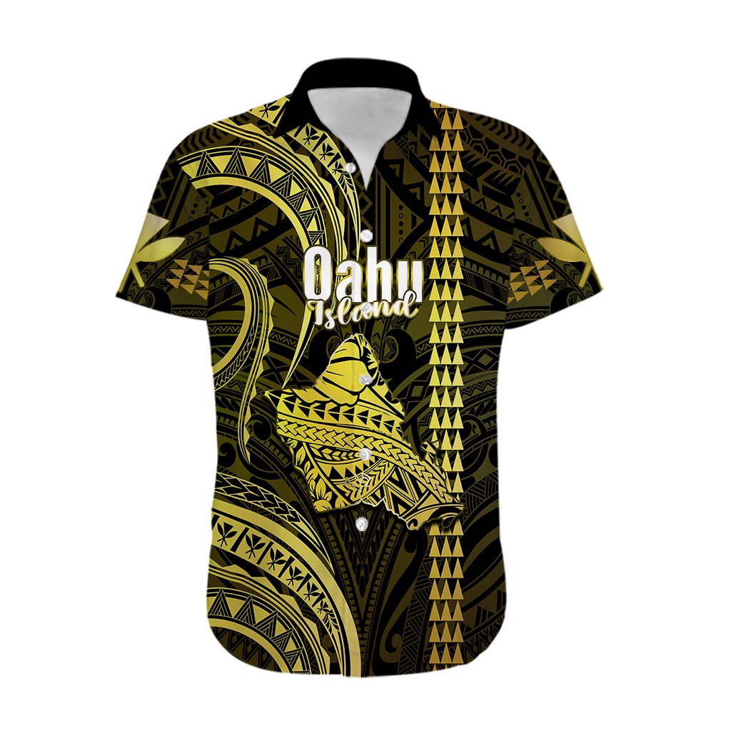 Personalised Hawaiian Islands Hawaiian Shirt Oahu Map Yellow Kanaka With Kakau