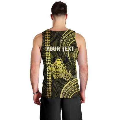 Personalised Hawaiian Islands Men Tank Top Oahu Map Yellow Kanaka With Kakau