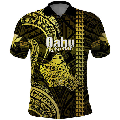 Personalised Hawaiian Islands Polo Shirt Oahu Map Yellow Kanaka With Kakau