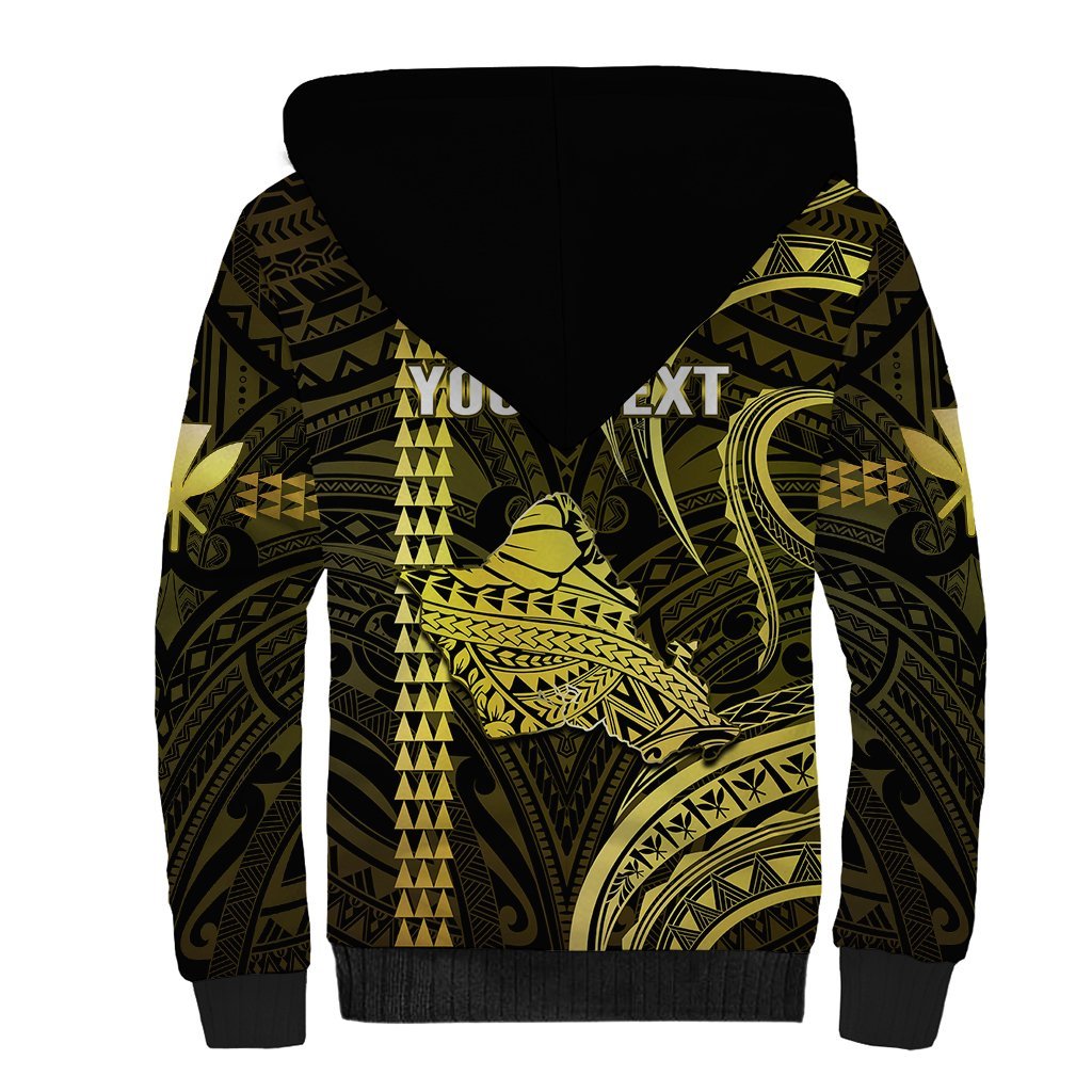 Personalised Hawaiian Islands Sherpa Hoodie Oahu Map Yellow Kanaka With Kakau