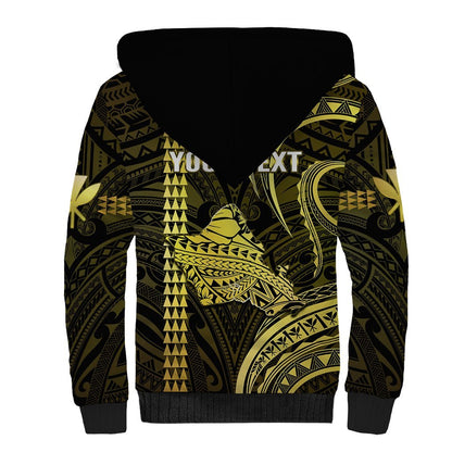 Personalised Hawaiian Islands Sherpa Hoodie Oahu Map Yellow Kanaka With Kakau