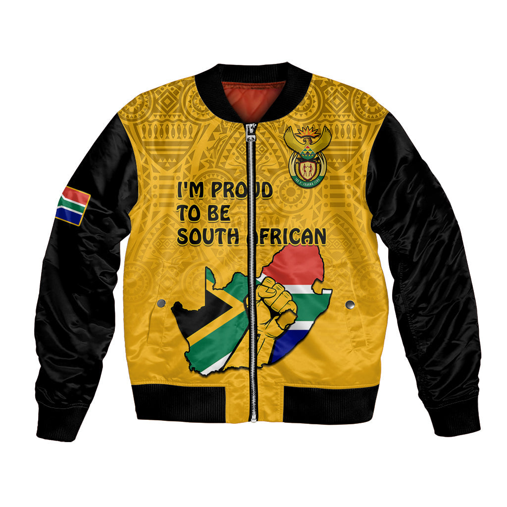 South Africa Bomber Jacket African Pattern Happy Freedom Day Yellow Version