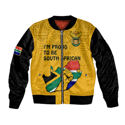 South Africa Bomber Jacket African Pattern Happy Freedom Day Yellow Version