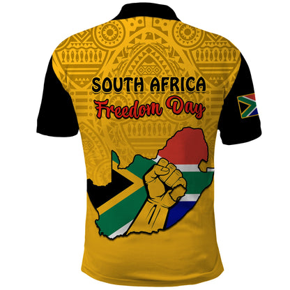 South Africa Polo Shirt African Pattern Happy Freedom Day Yellow Version