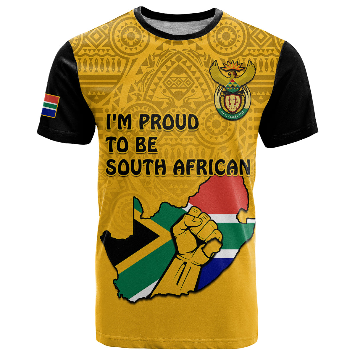 South Africa T Shirt African Pattern Happy Freedom Day Yellow Version