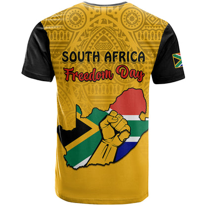 South Africa T Shirt African Pattern Happy Freedom Day Yellow Version