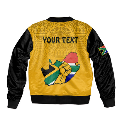 (Custom Personalised) South Africa Bomber Jacket African Pattern Happy Freedom Day Yellow Version
