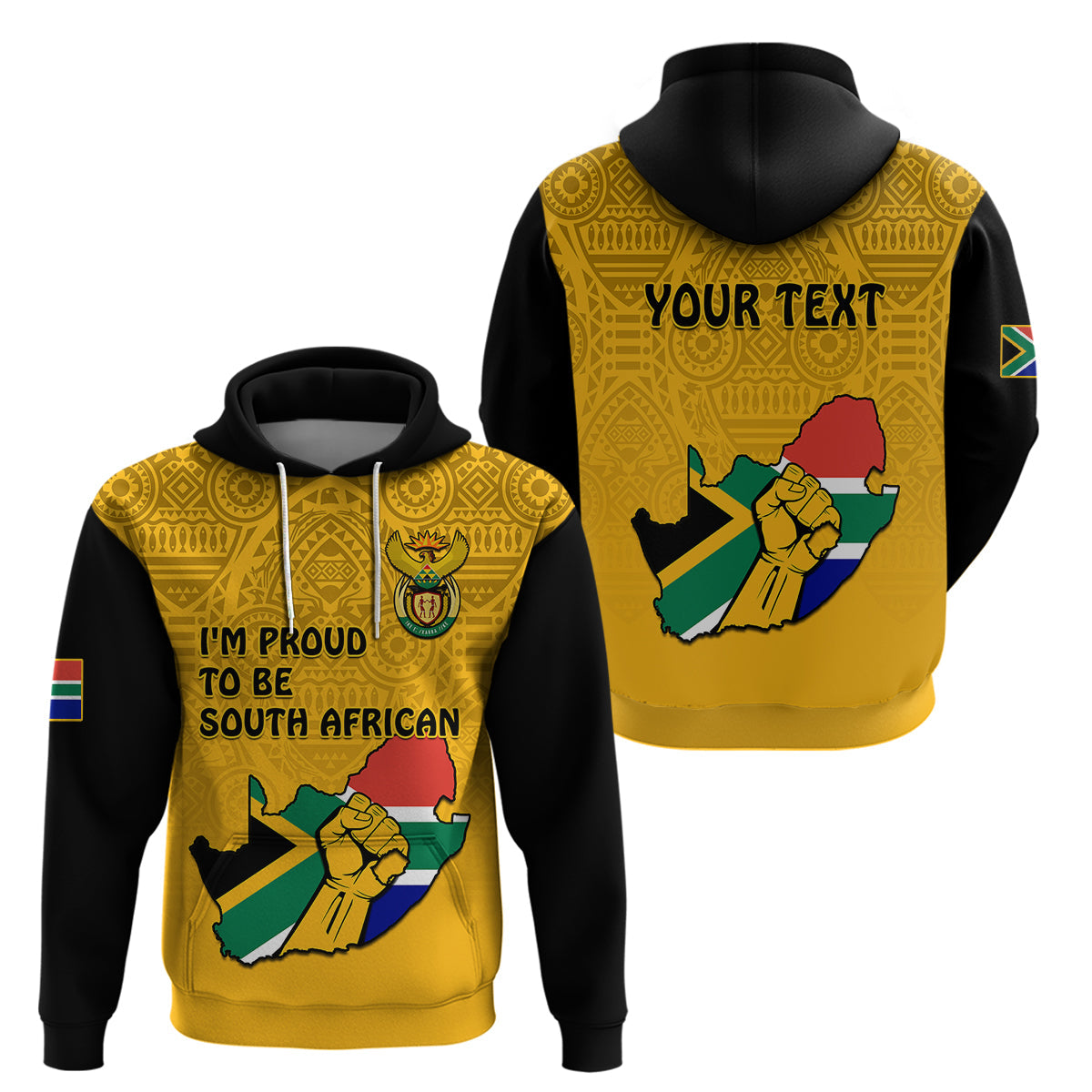 Custom South Africa Hoodie African Pattern Happy Freedom Day Yellow Version