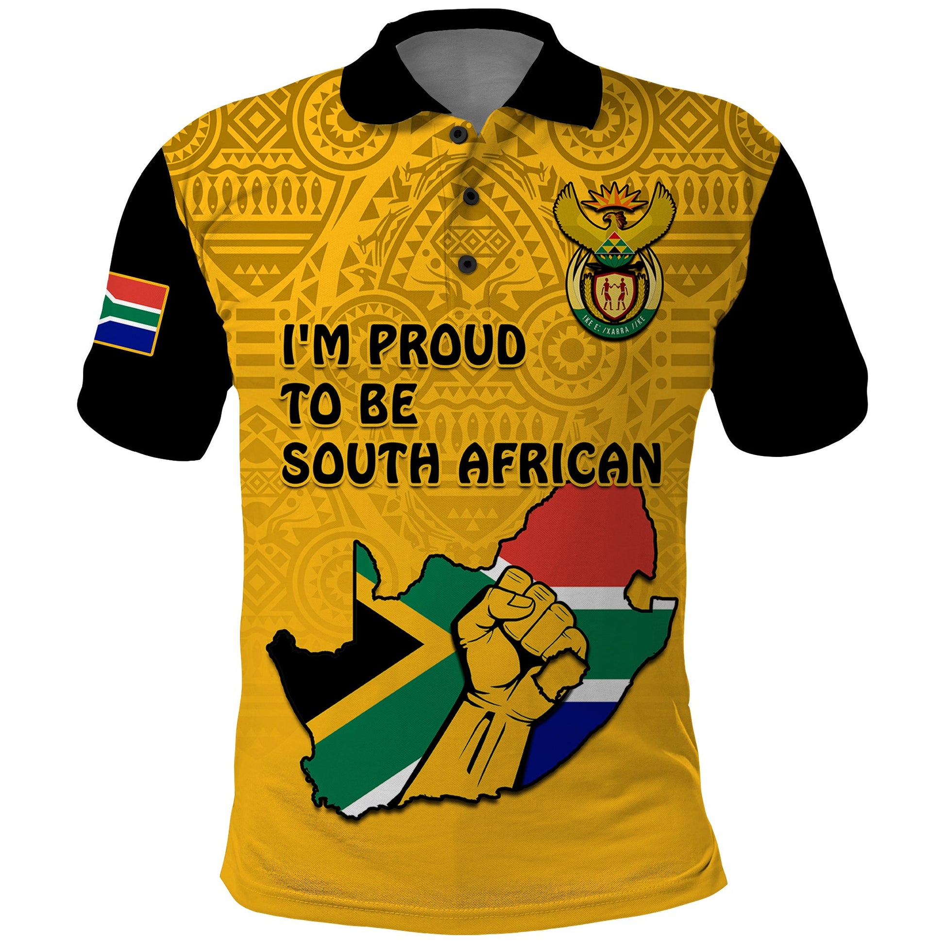 Custom South Africa Polo Shirt African Pattern Happy Freedom Day Yellow Version